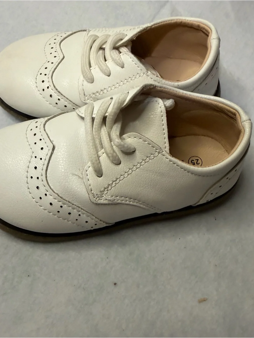 Meckior White Leather Wingtip Oxford Dress Shoes Kids EU 25 US Toddler 8.5-9